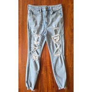 American Eagle Highest Rise Jegging Light Wash Distressed Ripped Jeans 8 Short